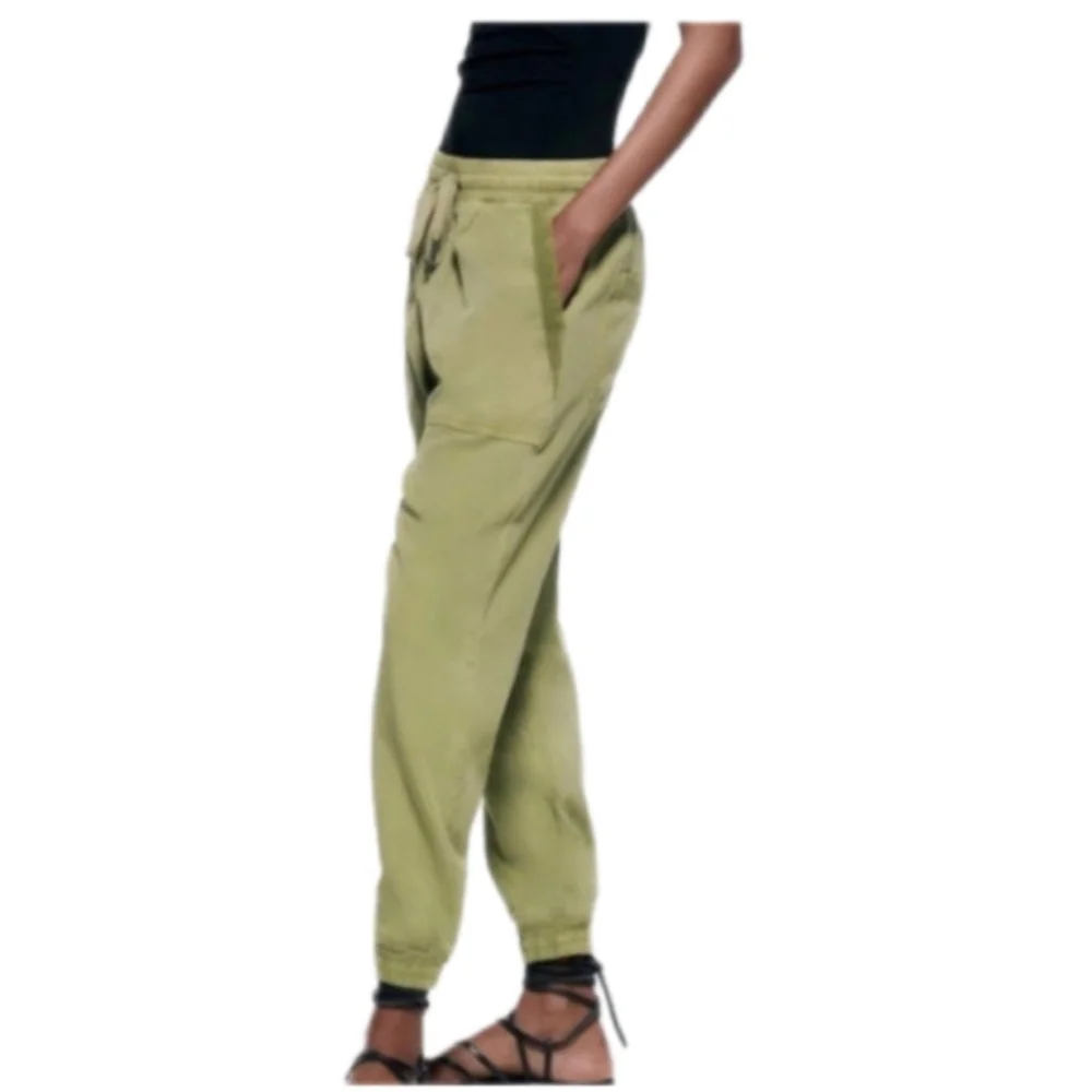 Zara The Charlotte Linen Blend Relaxed Jogger Pants Green Small